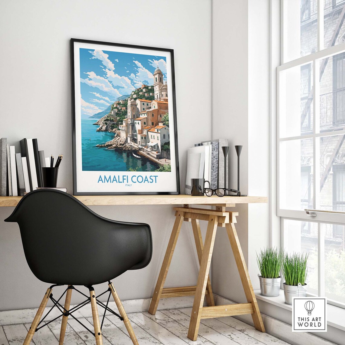 Amalfi Coast Italy Cliffside Village Church Tower Sea View Art Poster - Image 4