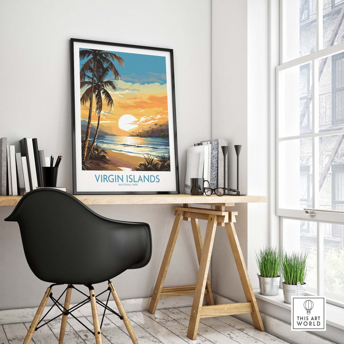 Virgin Islands National Park Beach Sunset Palms Ocean Poster - Image 4