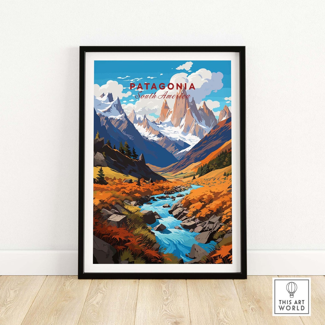 Patagonia South America Granite Peaks River Valley Autumn Poster