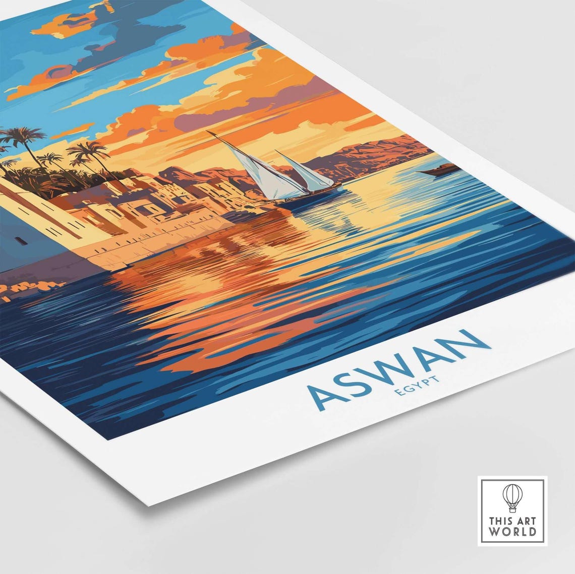 Aswan Egypt Sunset Felucca Riverfront Palm Trees Travel Poster - Image 4