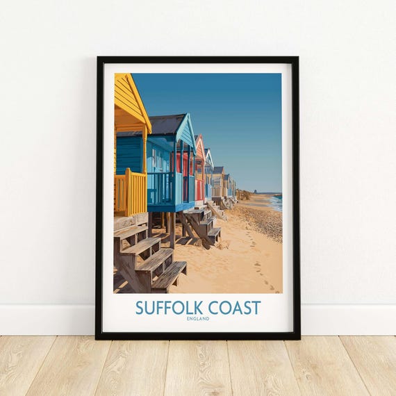 Suffolk Coast Poster Wall Art Print Coastal Home Decor Beach Landscape Illustration Gift For Lovers Uk Seaside Travel