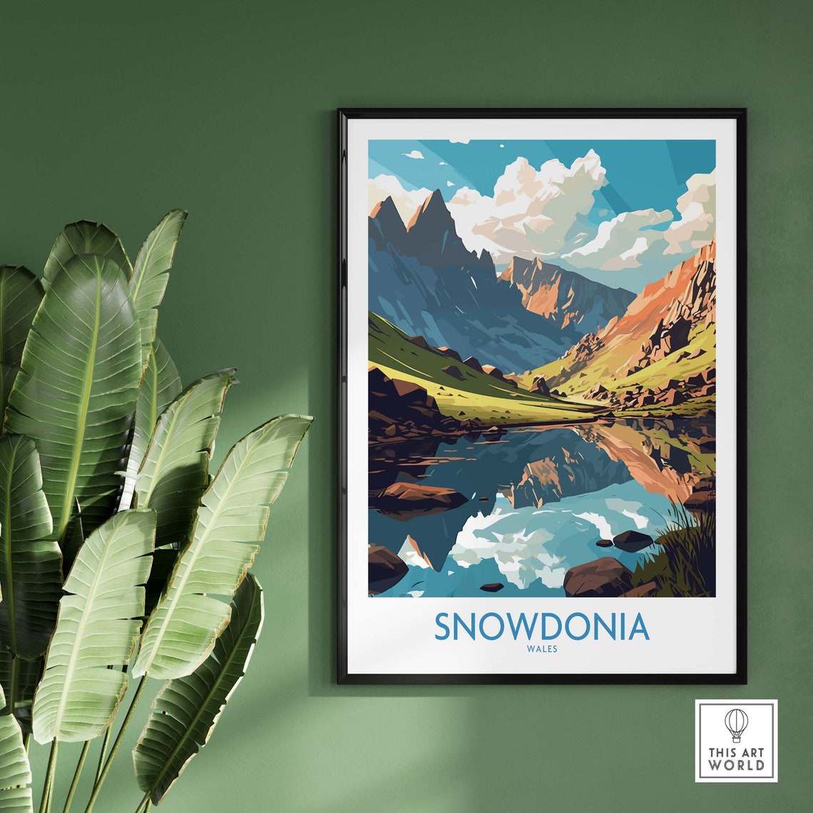 Snowdonia Wales Mountain Lake Peaks Reflection Vintage Travel Poster - Image 2