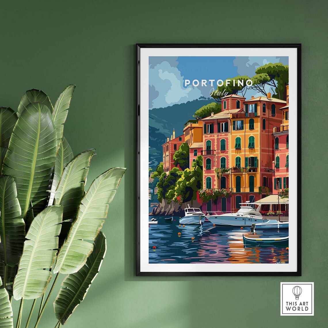 Portofino Italy Colorful Harbor Houses Boats Seaside Travel Poster - Image 2