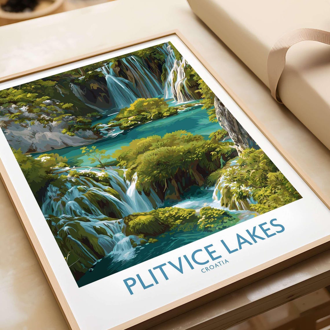Plitvice Lakes Croatia Cascading Waterfalls Lake Scene Poster