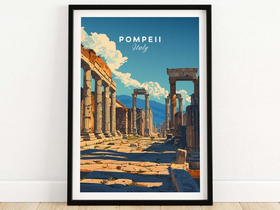 Pompeii Travel Poster Vintage Style Italy Wall Art Print Naples Artwork History Gift Framed Home Decor Illustration