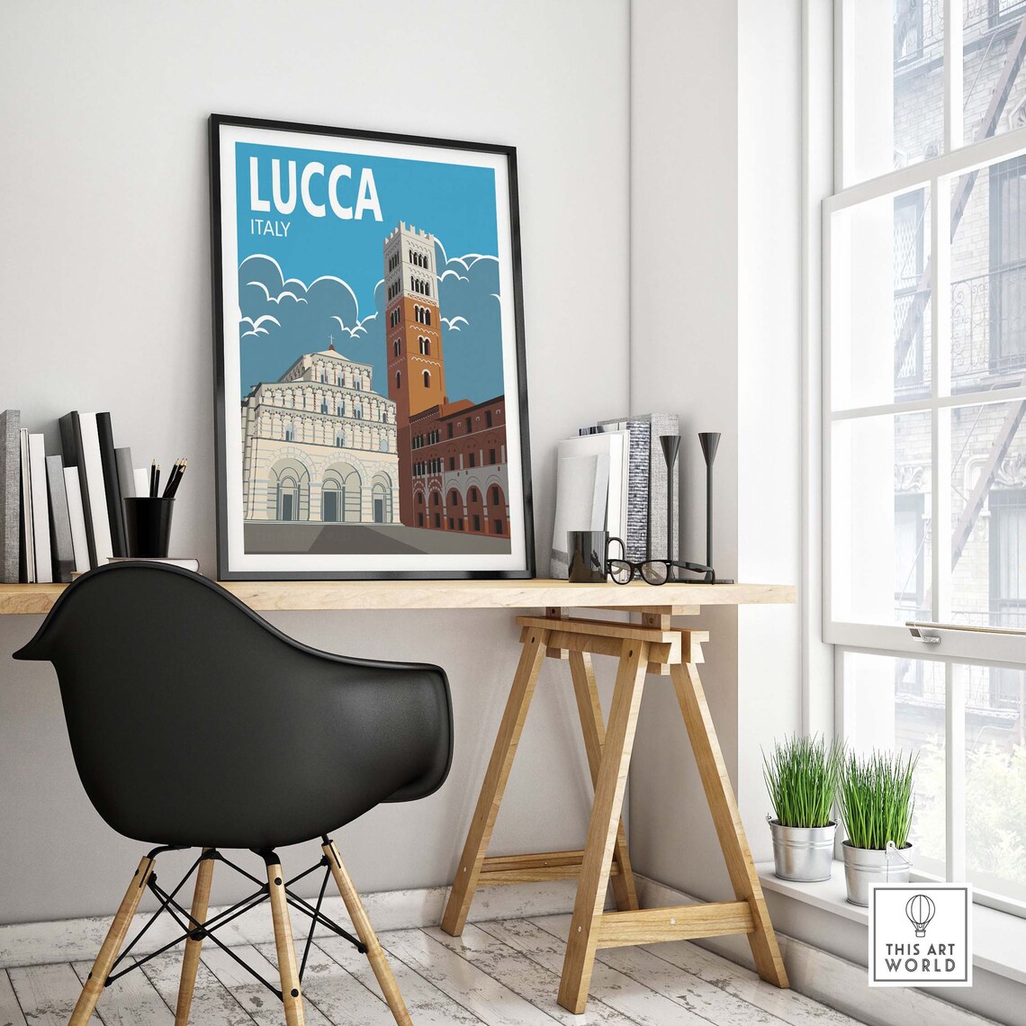 Lucca Italy Romanesque Cathedral and Bell Tower Travel Poster - Image 4