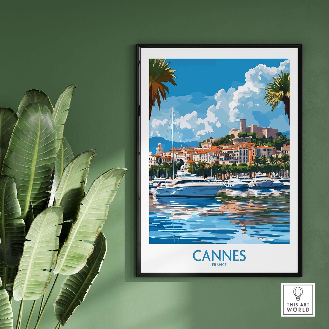 Cannes France Yacht Harbor Palm Trees Riviera View Travel Poster - Image 2