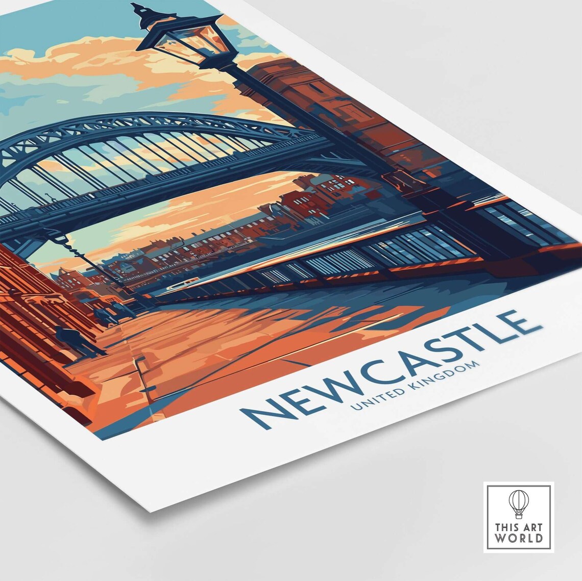 Newcastle UK Tyne Bridge Sunset Quayside Lamps Travel Poster - Image 4