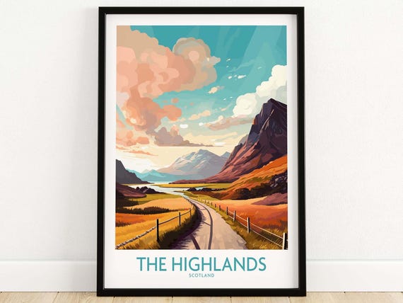 The Highlands Scotland Wall Art Travel Print Home Dcor Poster Gift Illustration Artwork