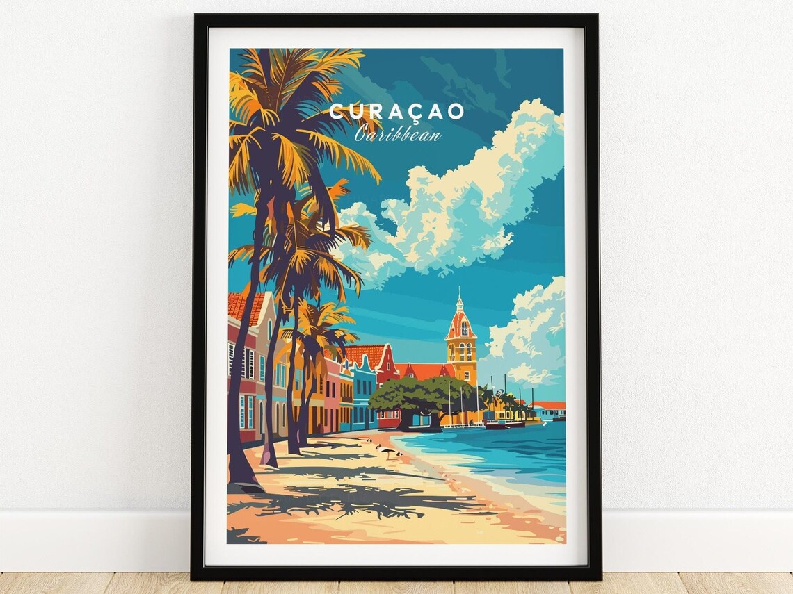 Curacao Vintage Travel Poster, Caribbean Wall Art Print