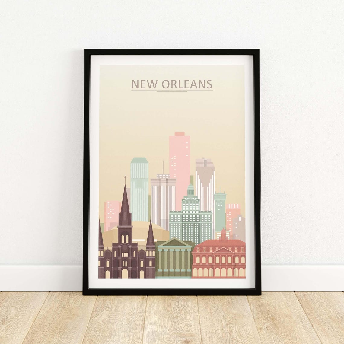 New Orleans Pastel City Skyline Illustrated Modern Travel Poster