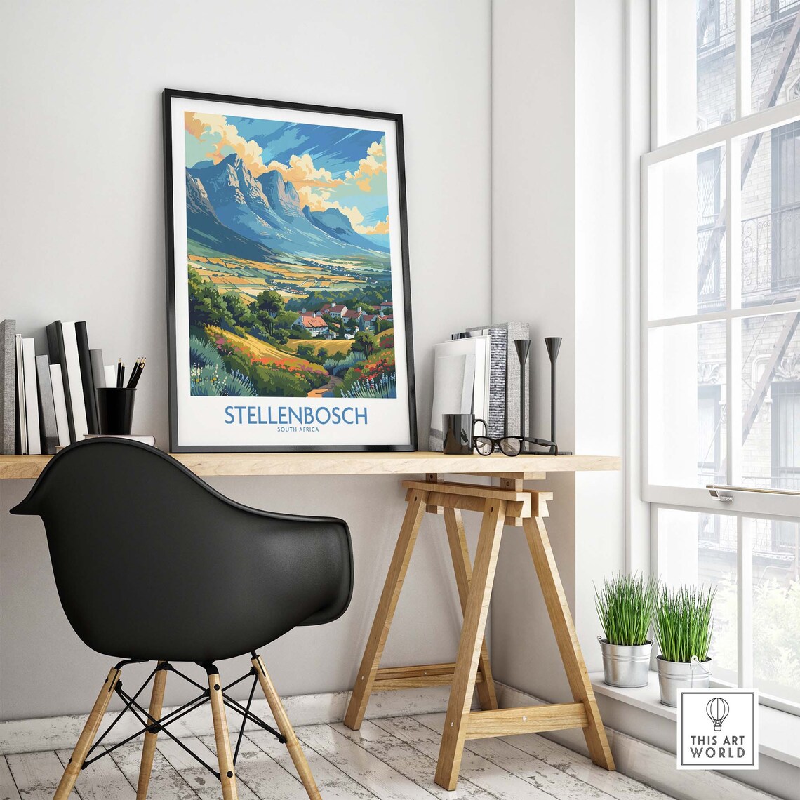 Stellenbosch South Africa Mountain Vineyard Valley Scenic Poster - Image 4