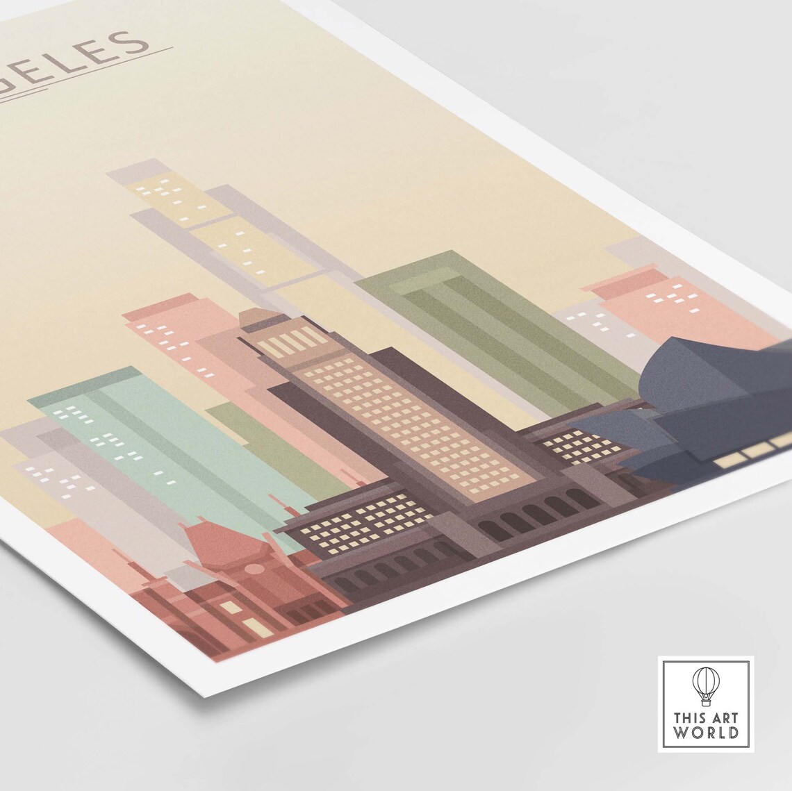 Los Angeles Skyline Pastel City Buildings Downtown Travel Poster