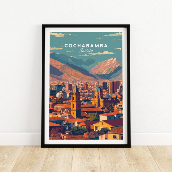 Cochabamba Bolivia Andes Cityscape Cathedral Spires Travel Poster