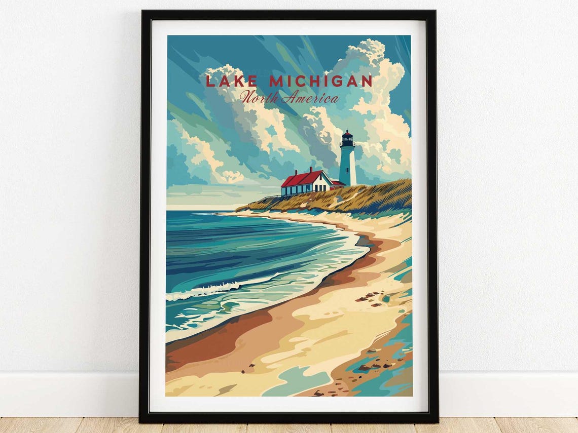 Lake Michigan North America Lighthouse Keeper House Beach Poster