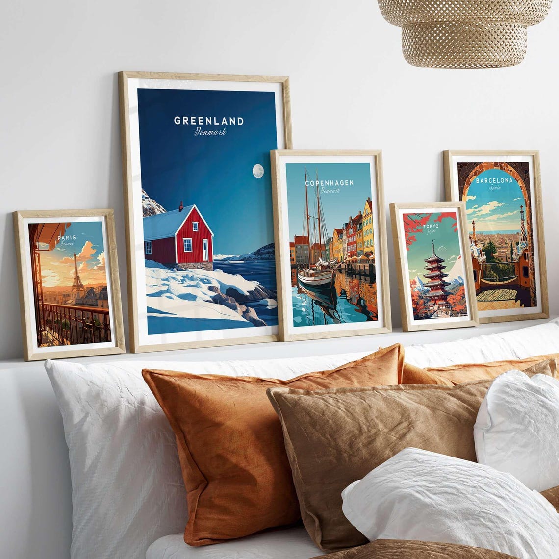 Greenland Denmark Red Cabin Moonlit Snow Vintage Travel Poster - Image 2