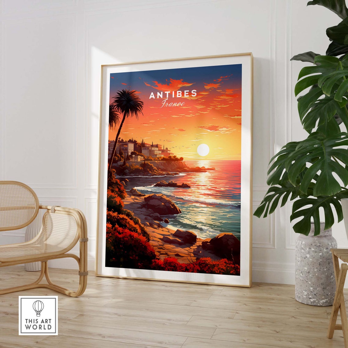 Antibes France Mediterranean Sunset Rocky Coastline Travel Poster - Image 3