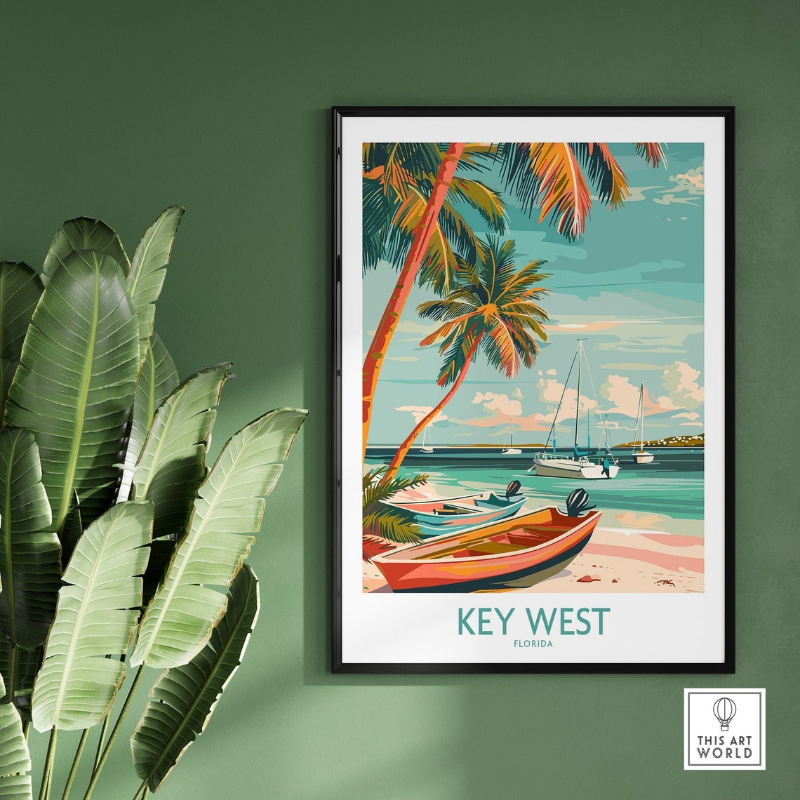 Key West Florida Sailboats Beach Turquoise Water Vintage Poster - Image 2