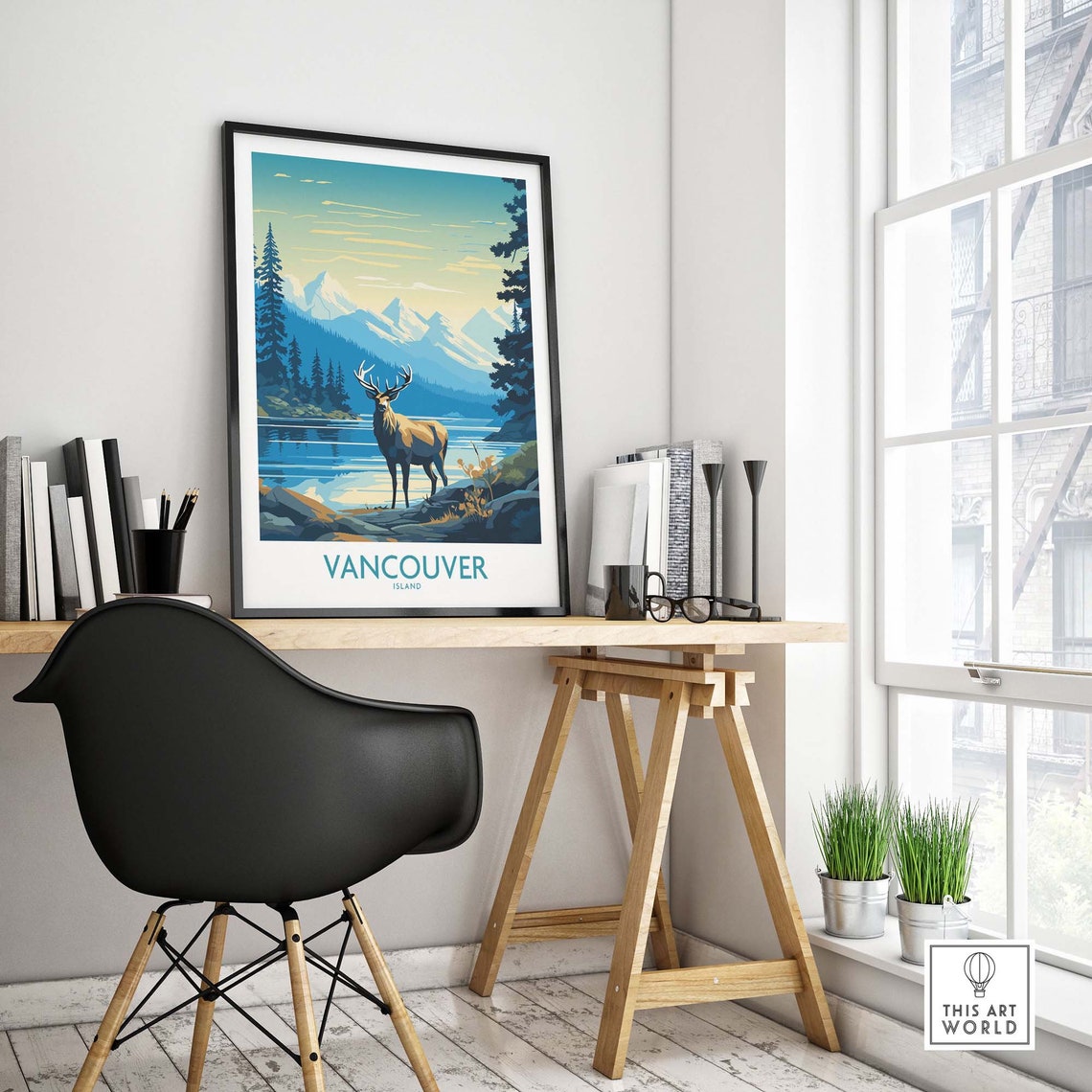 Canada Vancouver Island Elk Mountain Lake Pine Forest Retro Poster - Image 4