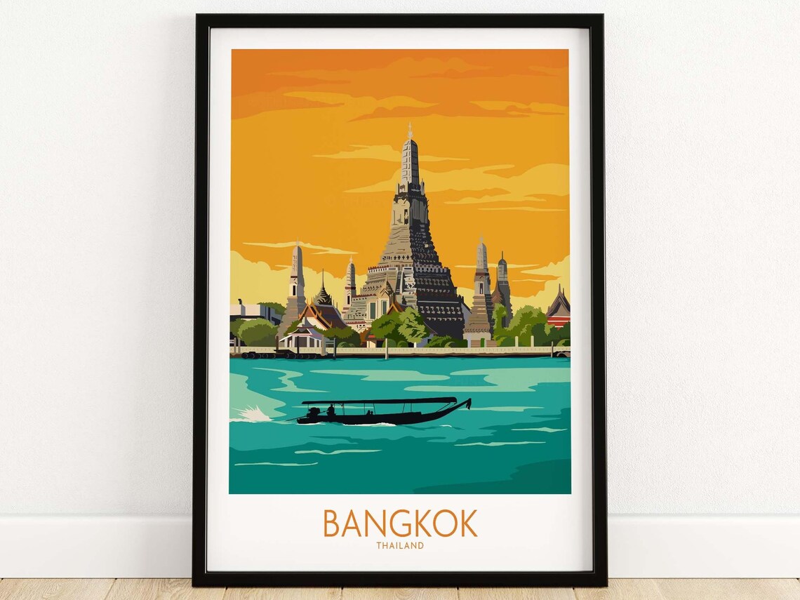 Bangkok Thailand Travel Poster, Asia Wall Art Print