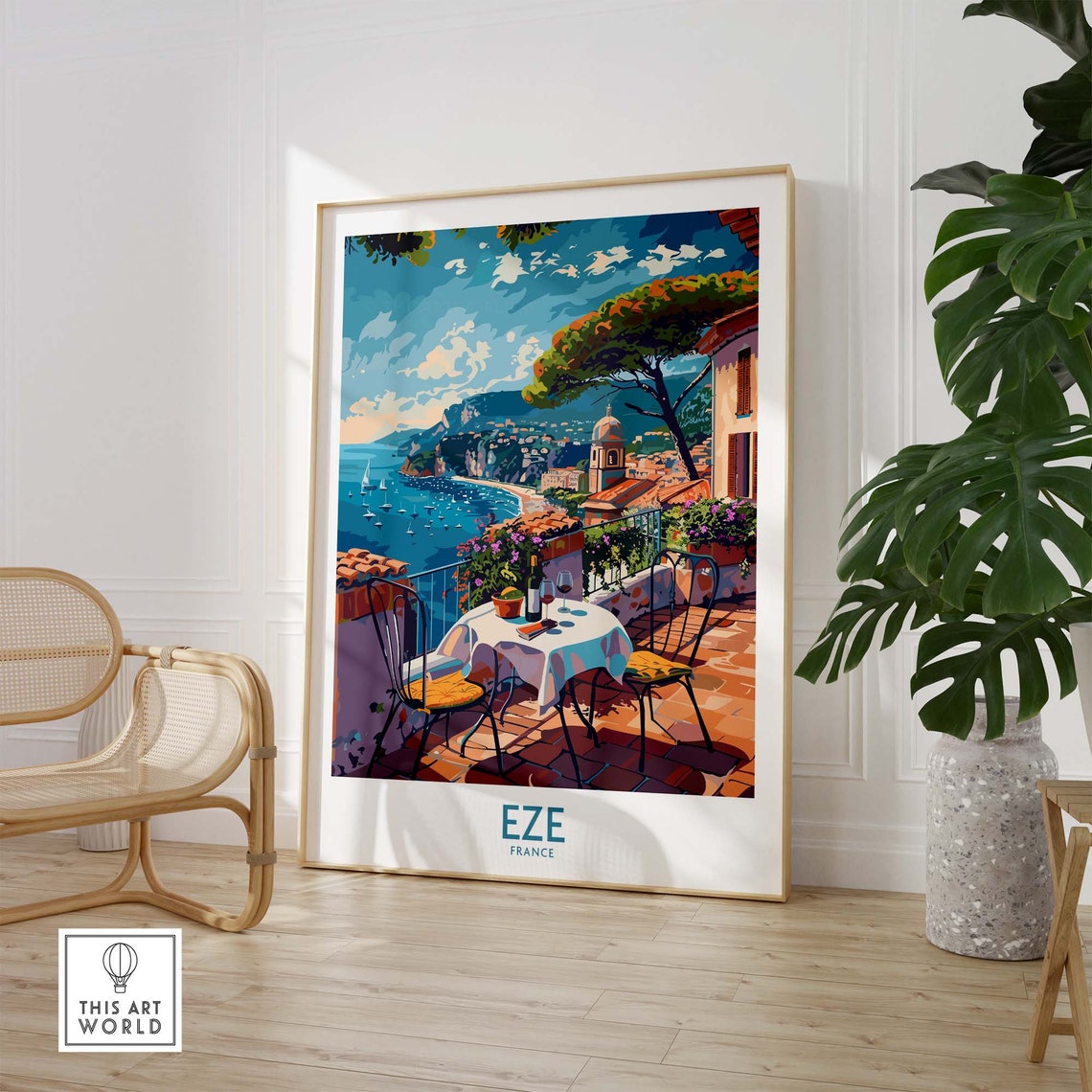 Eze France Hilltop Terrace Cafe Bay View Wine Sailboats Poster - Image 3