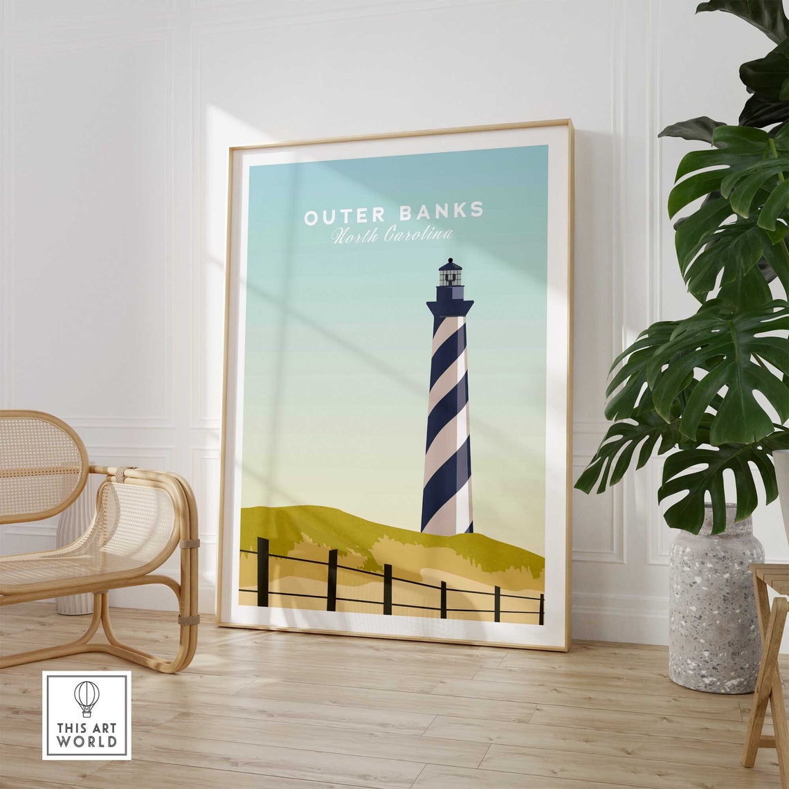 Outer Banks North Carolina Striped Lighthouse Dunes Fence Poster - Image 2