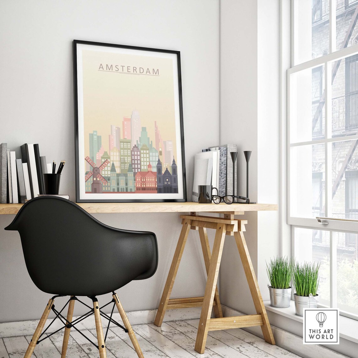 Amsterdam Skyline Travel Poster, Cityscape Decor