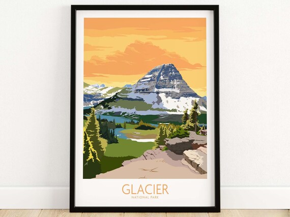 Glacier National Park Sunset Peak Alpine Meadow Travel Poster
