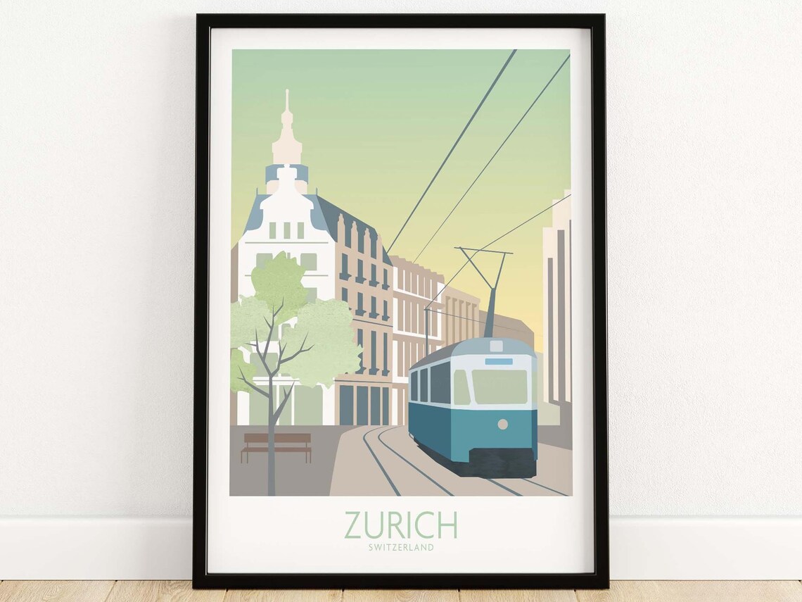 Zurich Travel Poster, Swiss Home Decor Art Print