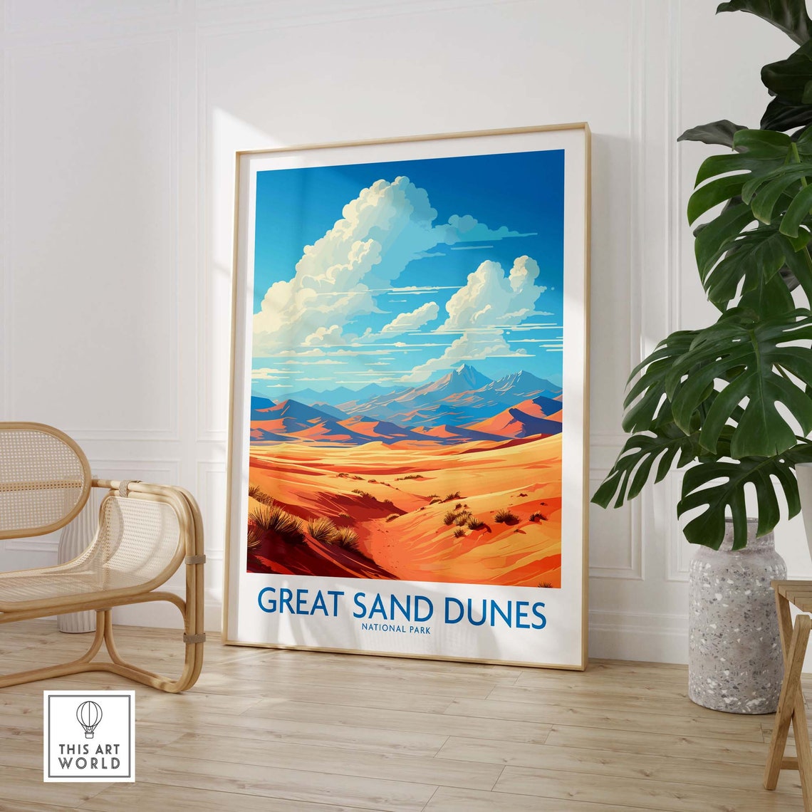 Great Sand Dunes National Park Golden Dunes Mountain Cloud Sky Poster - Image 3