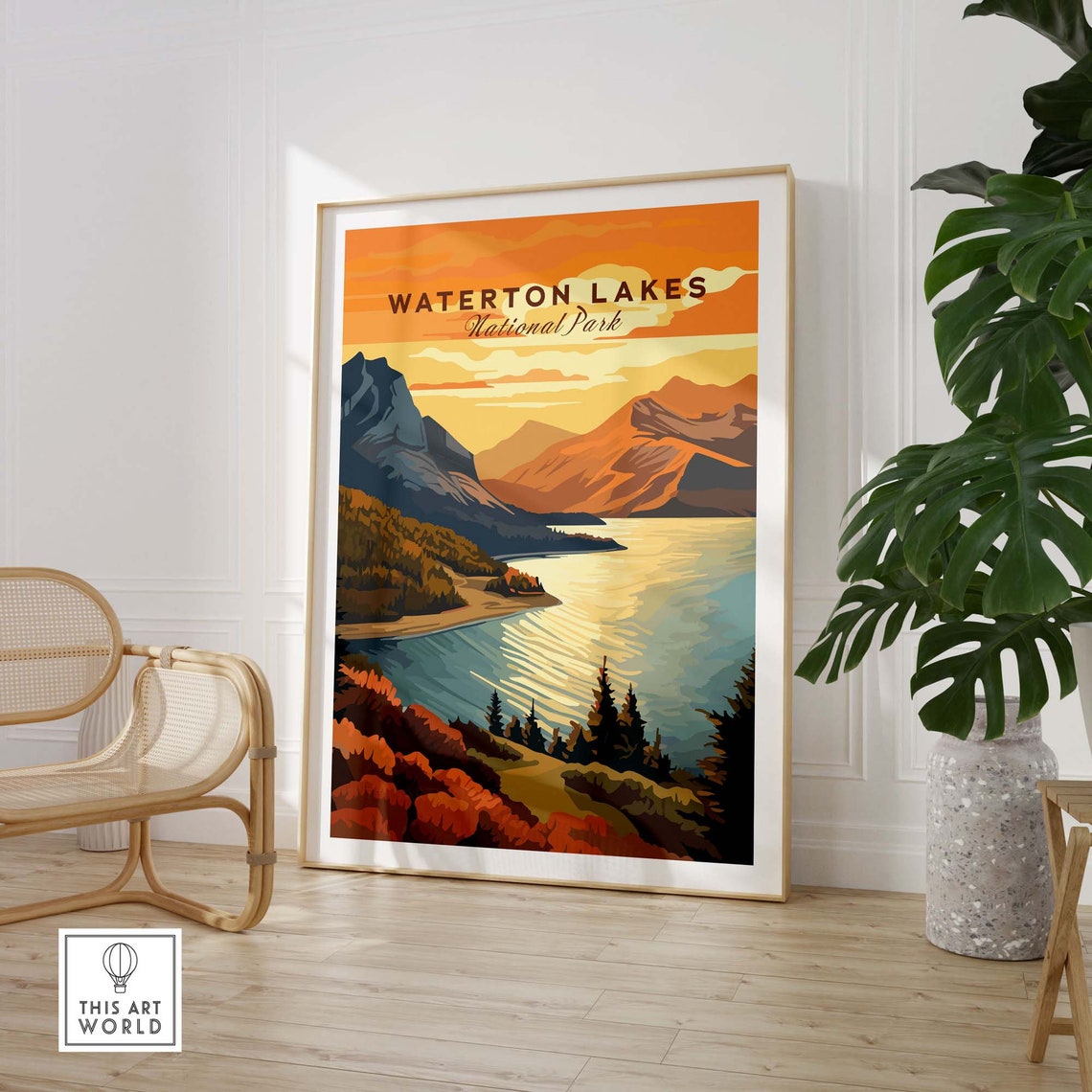 Waterton Lakes National Park Canada Lake Sunset Peaks Poster - Image 3