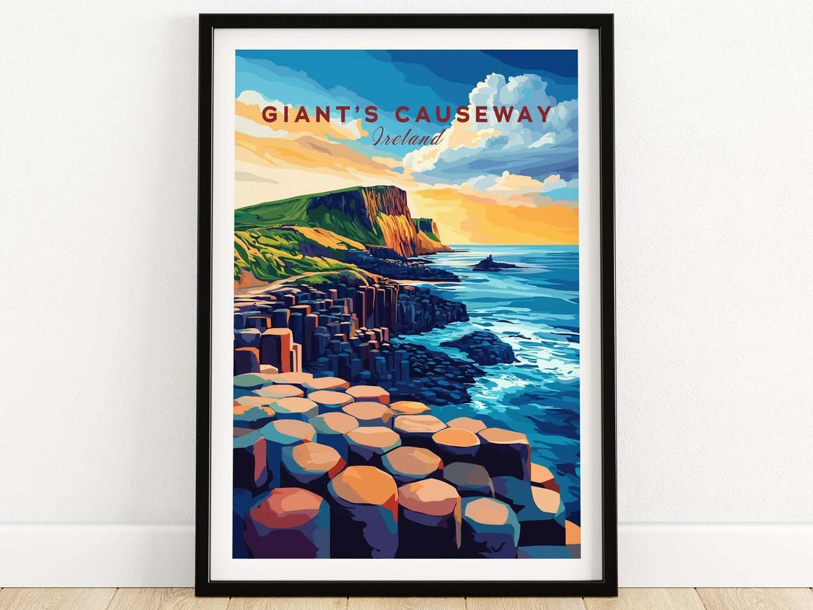 Giants Causeway Ireland Basalt Columns Cliffs Sea Travel Poster