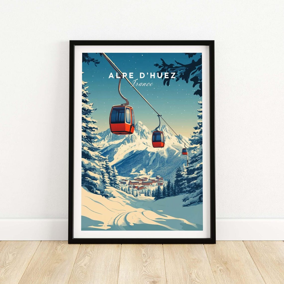 Alpe Dhuez Ski Print, France Mountain Resort Art