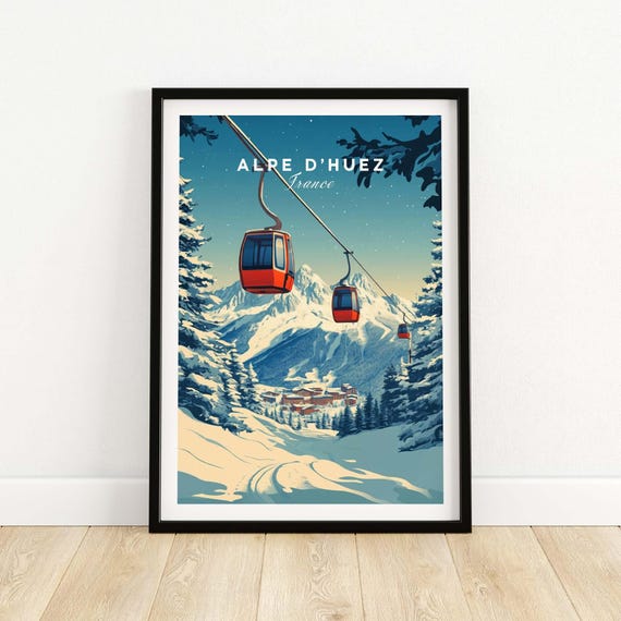 Alpe Dhuez Ski Print, France Mountain Resort Art