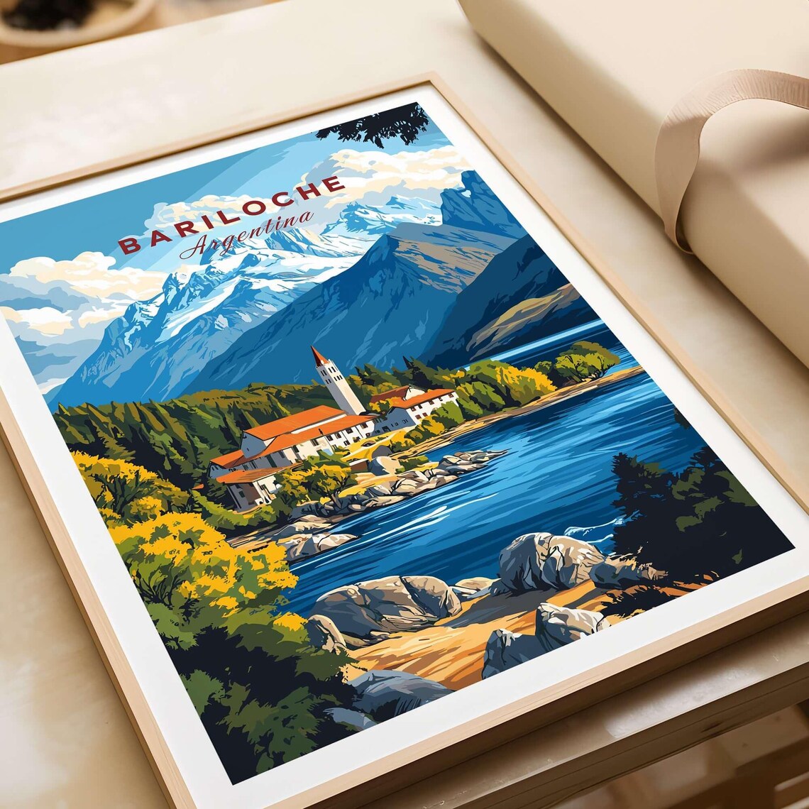 Bariloche Argentina Lakeside Church Mountain Travel Art Poster - Image 4