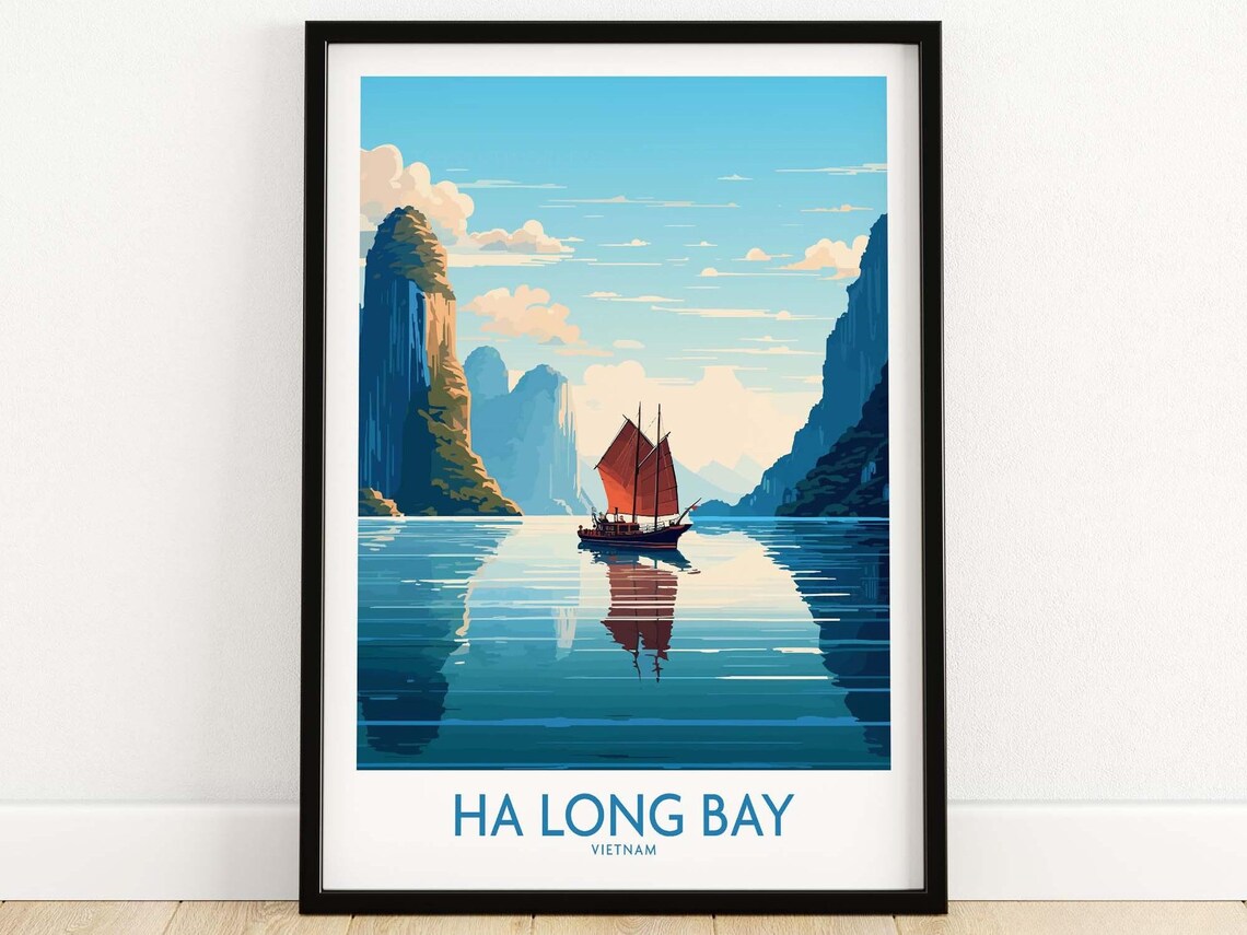 Ha Long Bay Vietnam Junk Boat Limestone Karst Travel Poster Art
