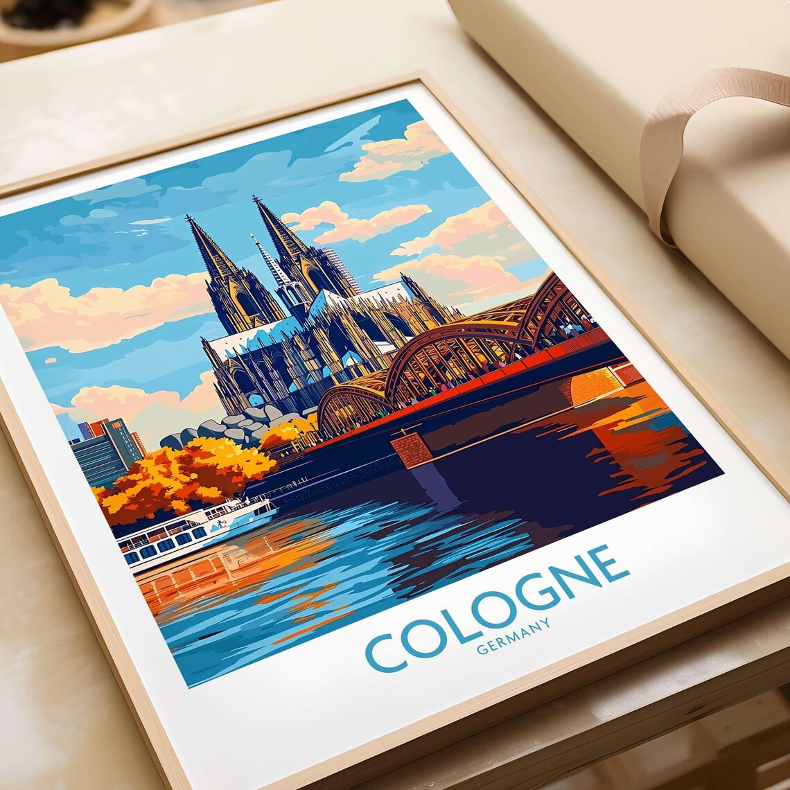 Cologne Germany Cathedral Hohenzollern Bridge Vintage Travel Poster