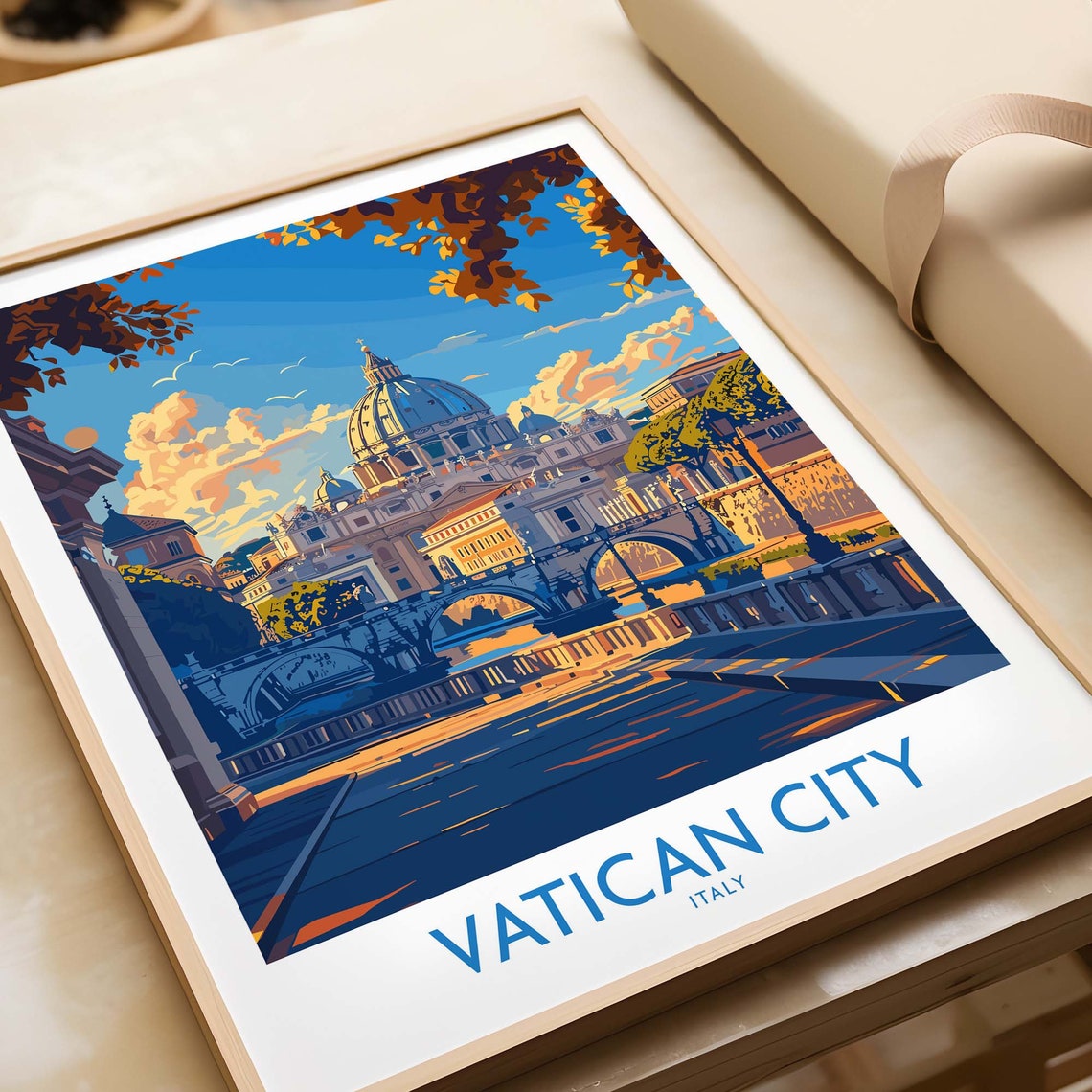 Vatican City Italy St Peters Basilica Bridge Sunset Scenic Poster