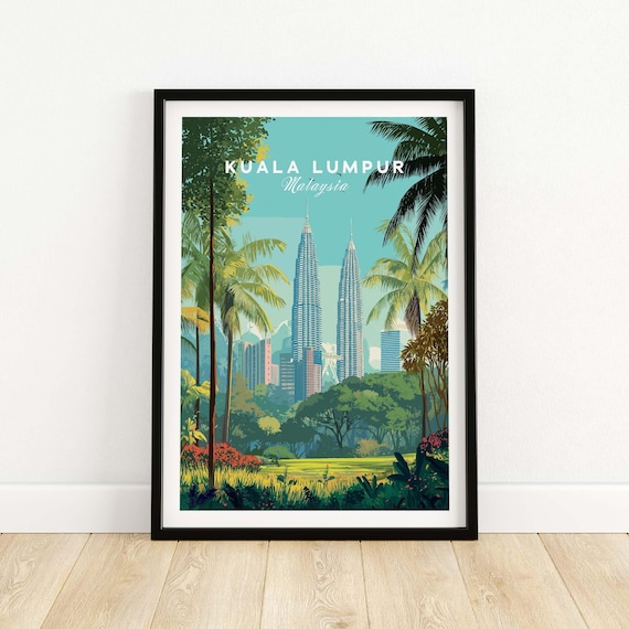 Kuala Lumpur Malaysia Petronas Towers Retro Skyline Travel Poster