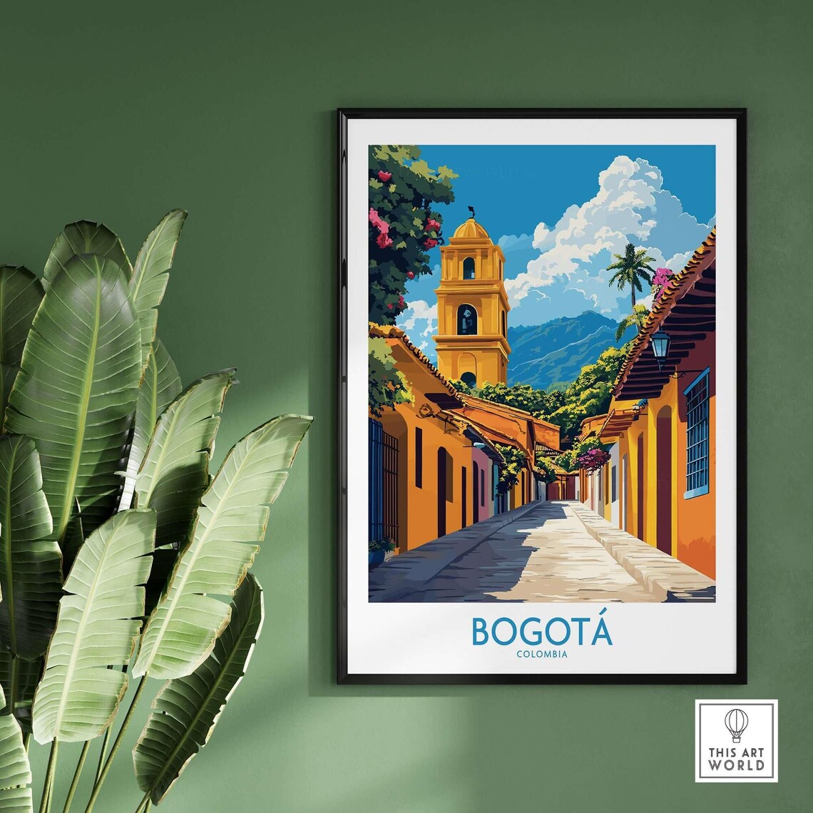 Bogotá Colombia Colorful Colonial Street Church Tower Travel Poster - Image 2