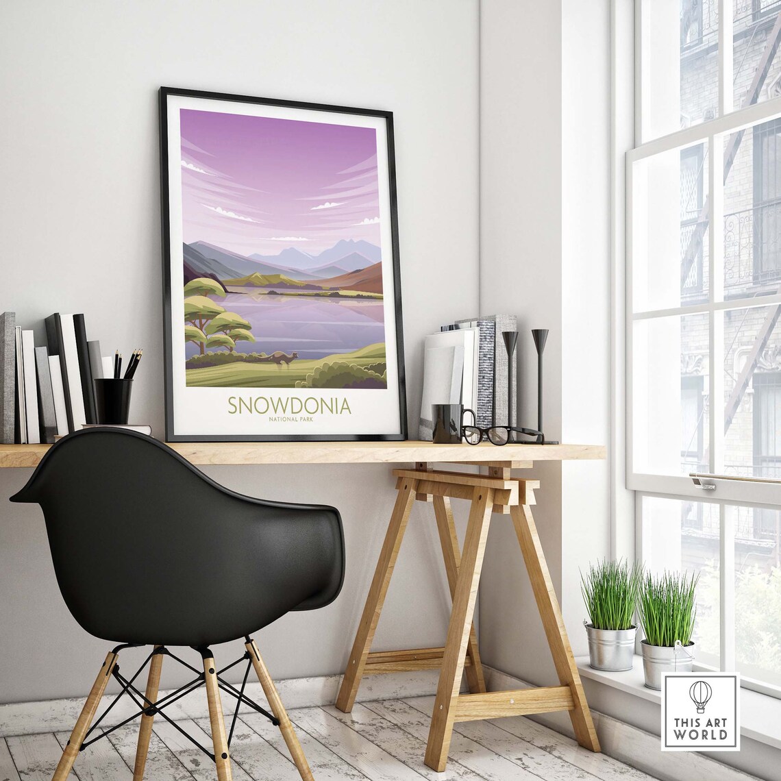 Snowdonia National Park Purple Lake Mountain Sunset Scenic Poster - Image 4