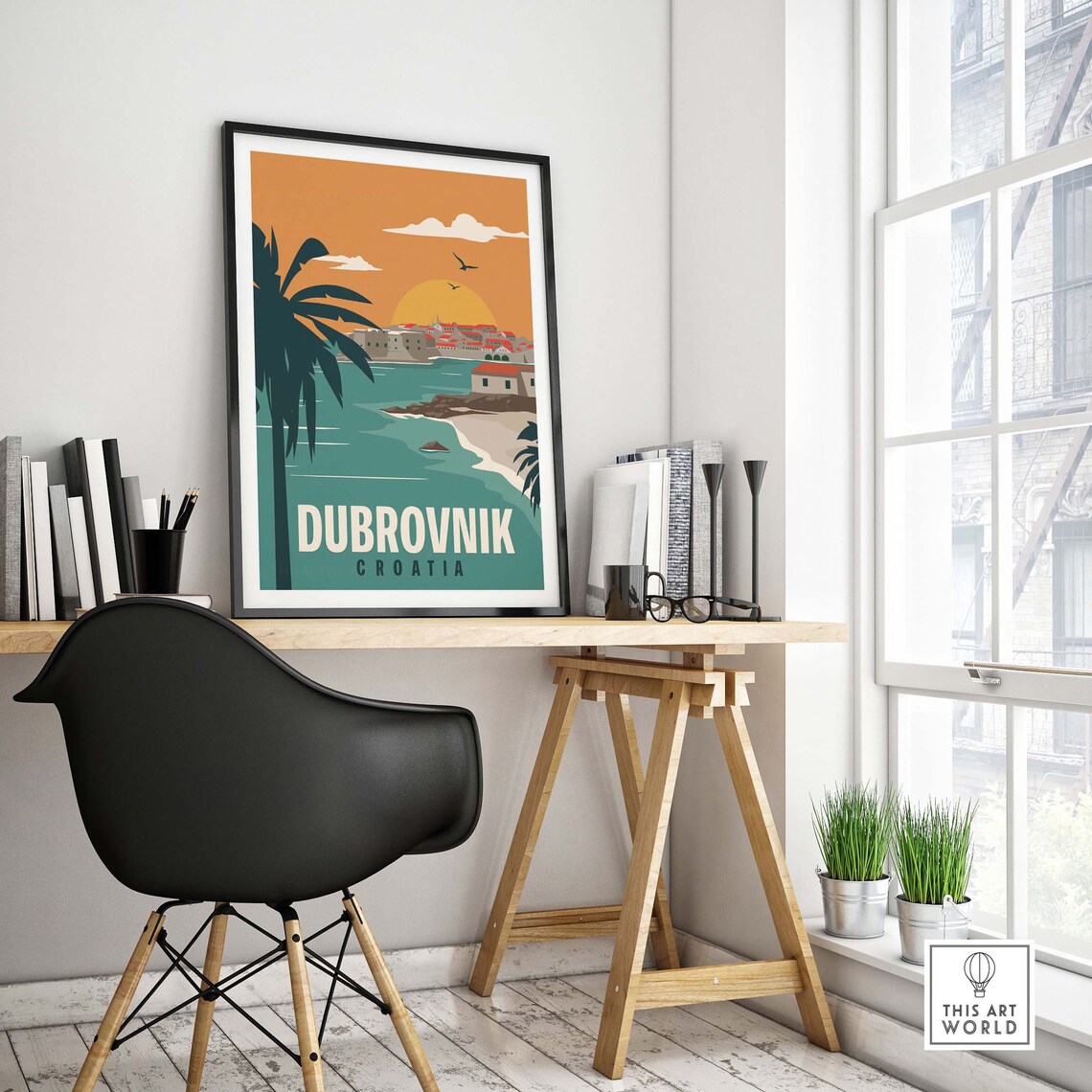 Dubrovnik Croatia Sunset Bay Old Town Palms Seaside Travel Poster - Image 4