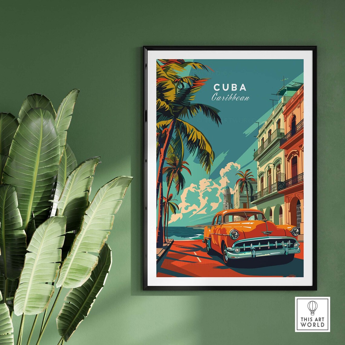 Cuba Caribbean Classic Car Havana Street Scene Vintage Travel Poster - Image 2