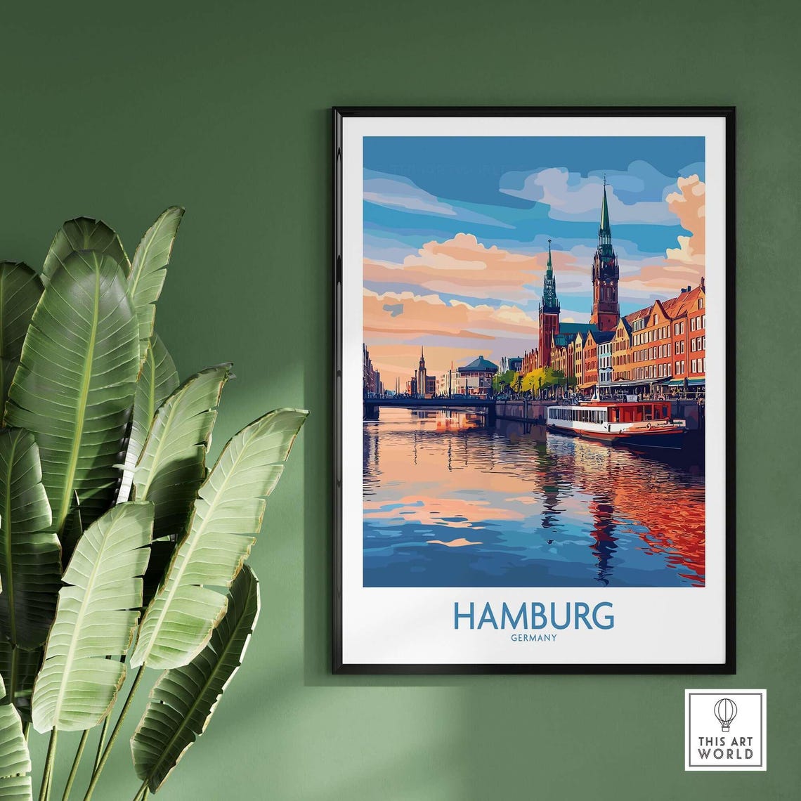 Hamburg Germany Speicherstadt Canal Sunset Reflection Poster - Image 2