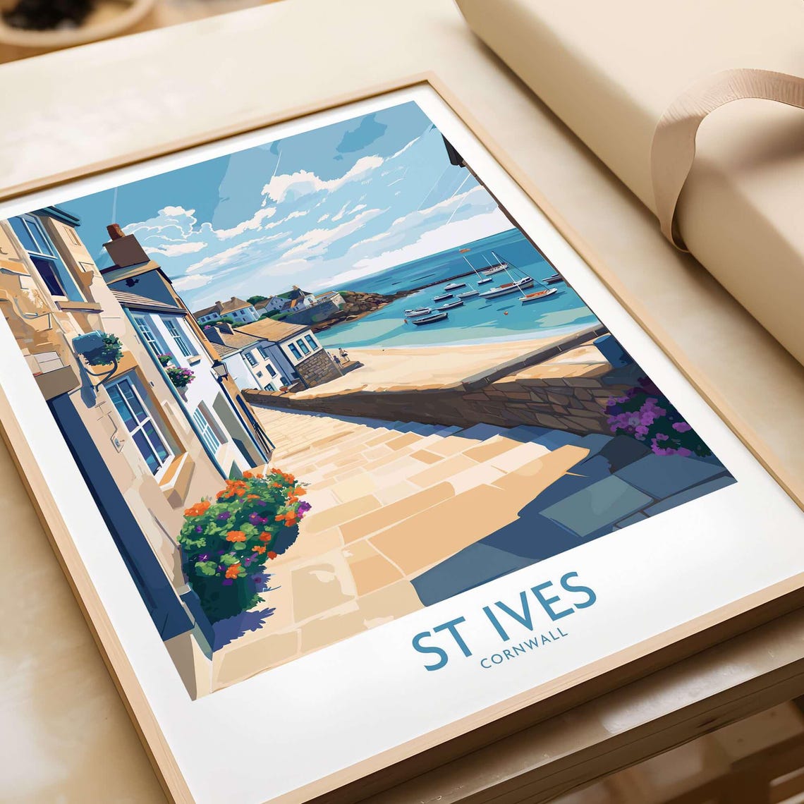 St Ives Cornwall Coastal Harbour Colourful Seaside Travel Poster