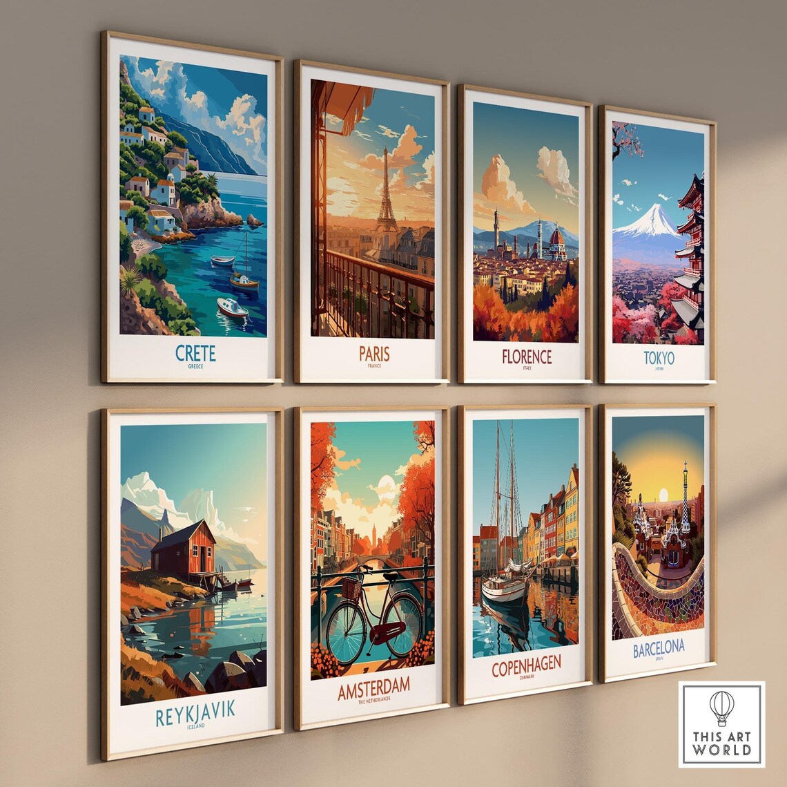 Crete Greece Village Harbor Fishing Boats Turquoise Water Poster - Image 3
