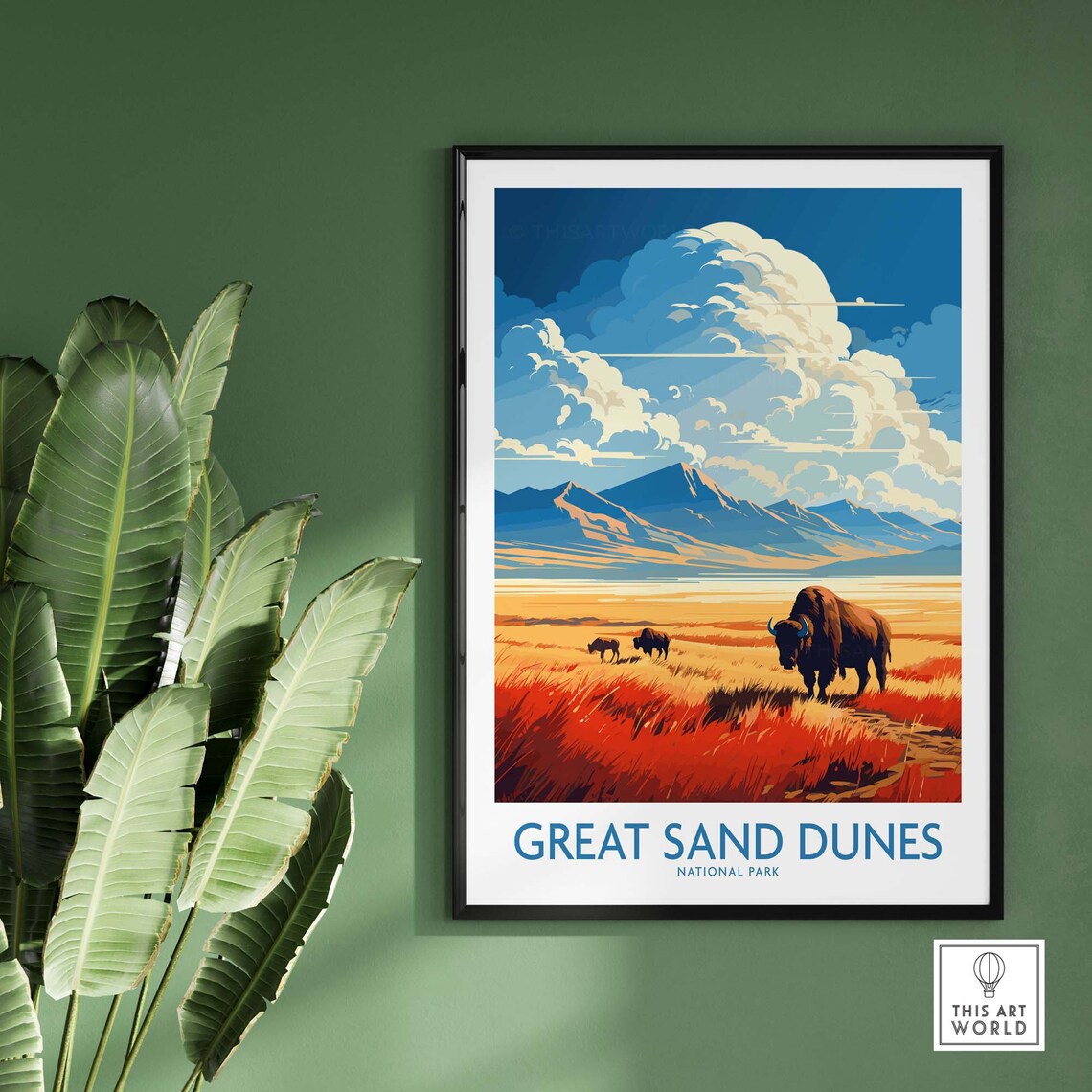 Great Sand Dunes National Park Bison Grassland Vintage Travel Poster - Image 2