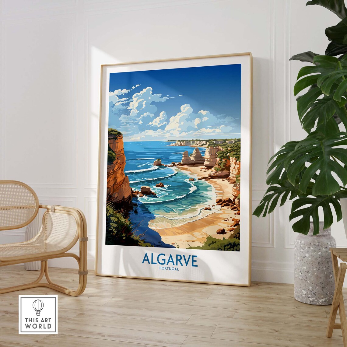 Algarve Portugal Golden Cliffs Beach Turquoise Sea Travel Art Poster - Image 3