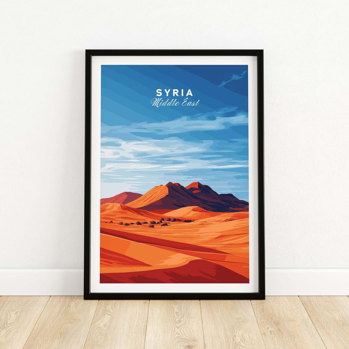 Syria Middle East Desert Dunes Mountain Sunset Minimalist Poster