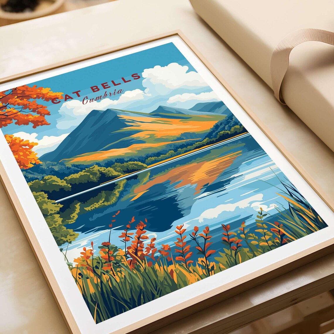 Cat Bells Cumbria Autumn Mountain Reflection Lake District Travel Poster - Image 4